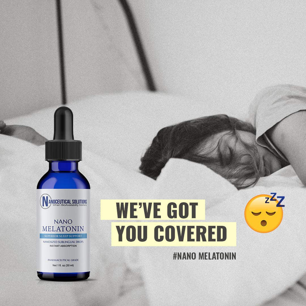 Nanoceutical Solutions Nano Melatonin bottle and dropper ready for discreet nightly use