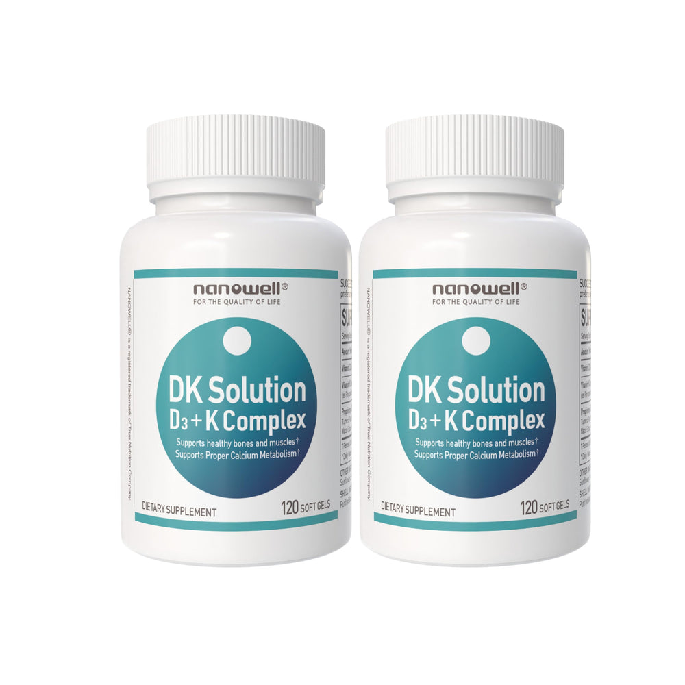 NANOWELL DK Solution softgels bottle front view for bone support
