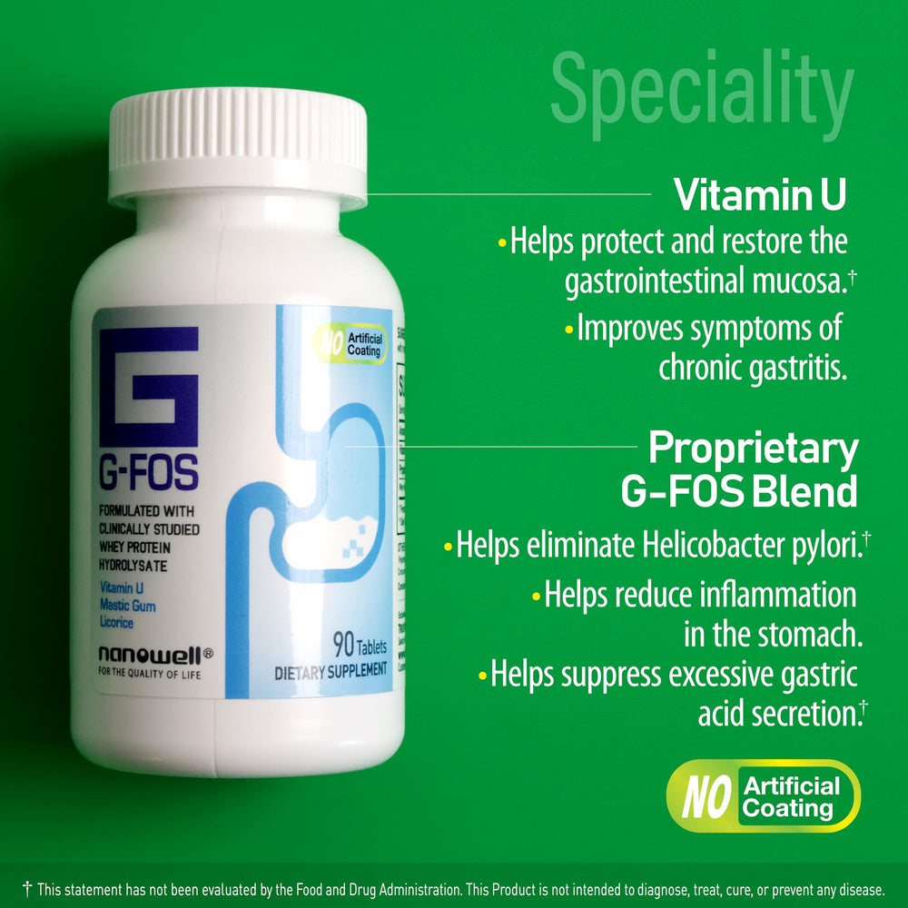 NANOWELL G-FOS prebiotic content graphic emphasizing gut microbiome nourishment.
