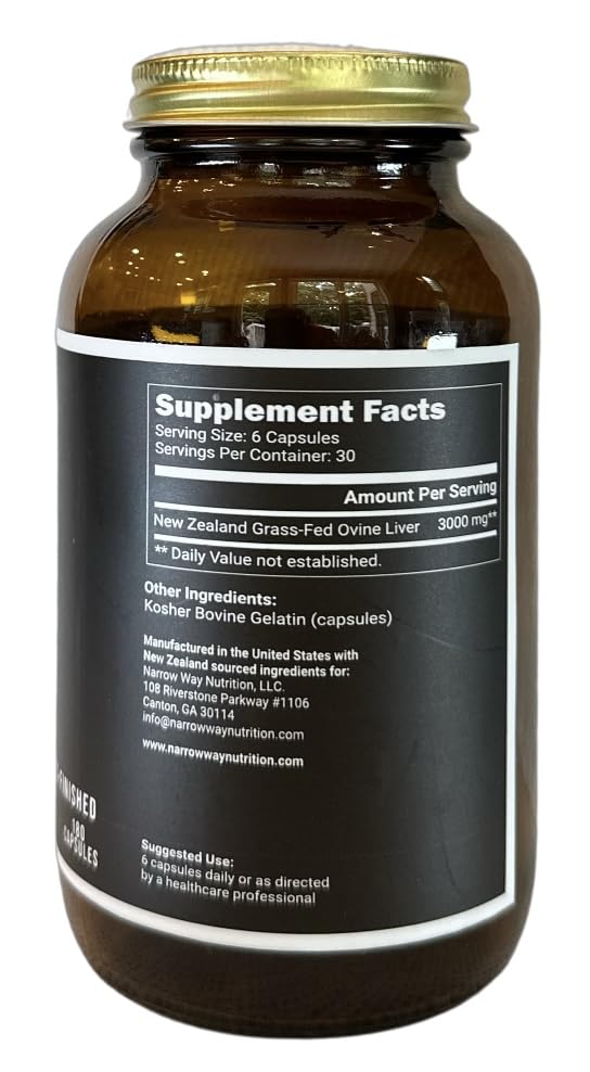 Narrow Way Nutrition 180 capsules bottle on shelf emphasizing convenient 30-day daily supplement.