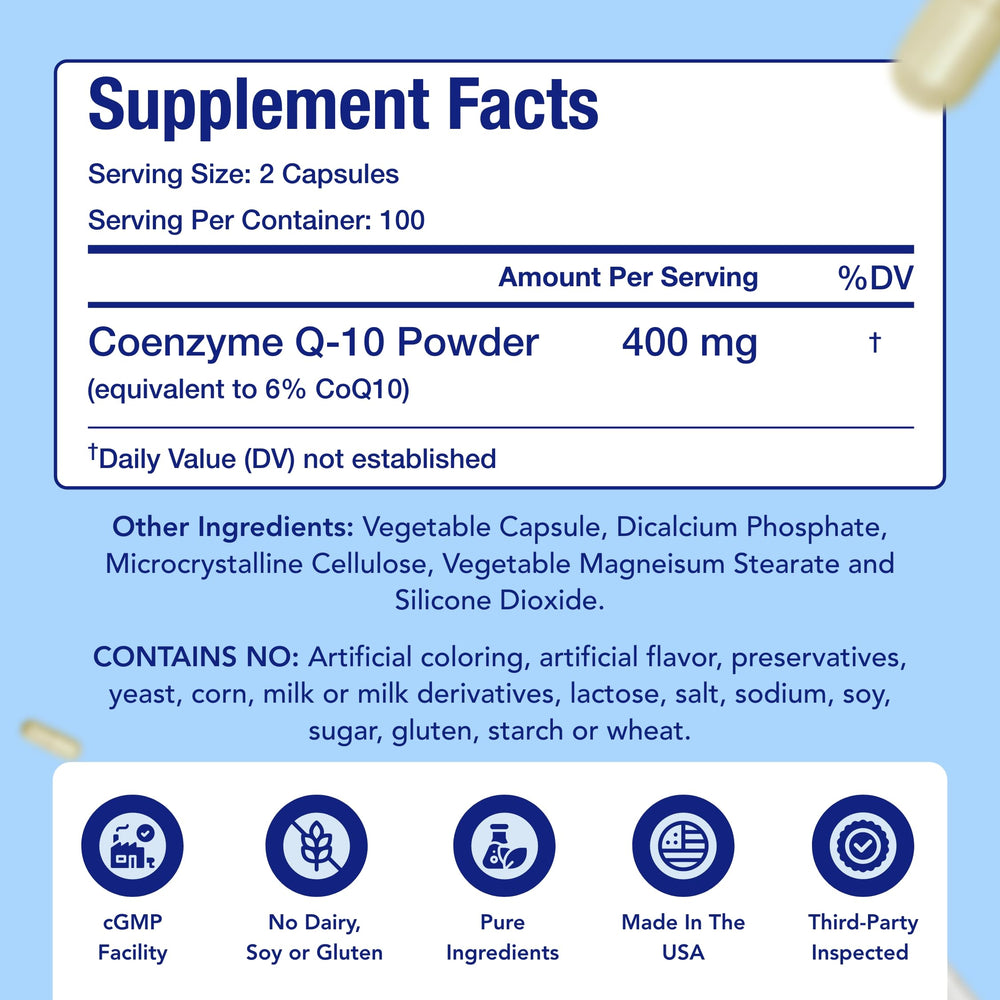 CoQ10 label by NasaBeahava highlighting vegan and purity.