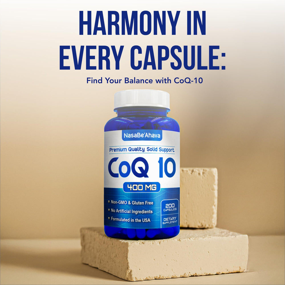 Vegan-friendly CoQ10 symbol and clean ingredient visuals.