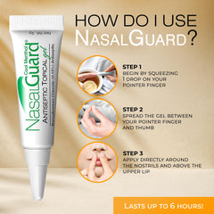 Front view of NasalGuard antiseptic gel tube.