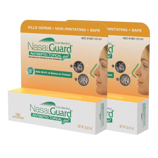 NasalGuard pack of 2 antiseptic gel tubes for daily use.