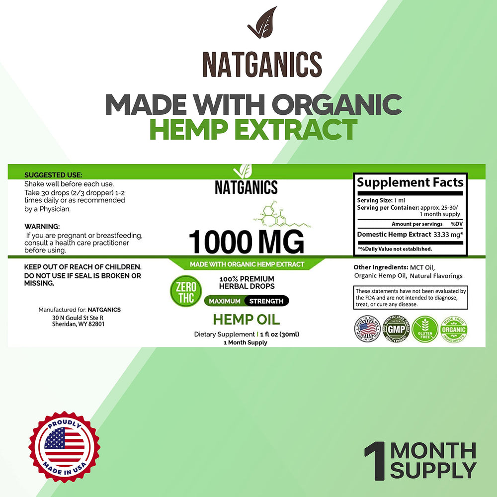 Natganics hemp oil drops mint flavor for easy dosing