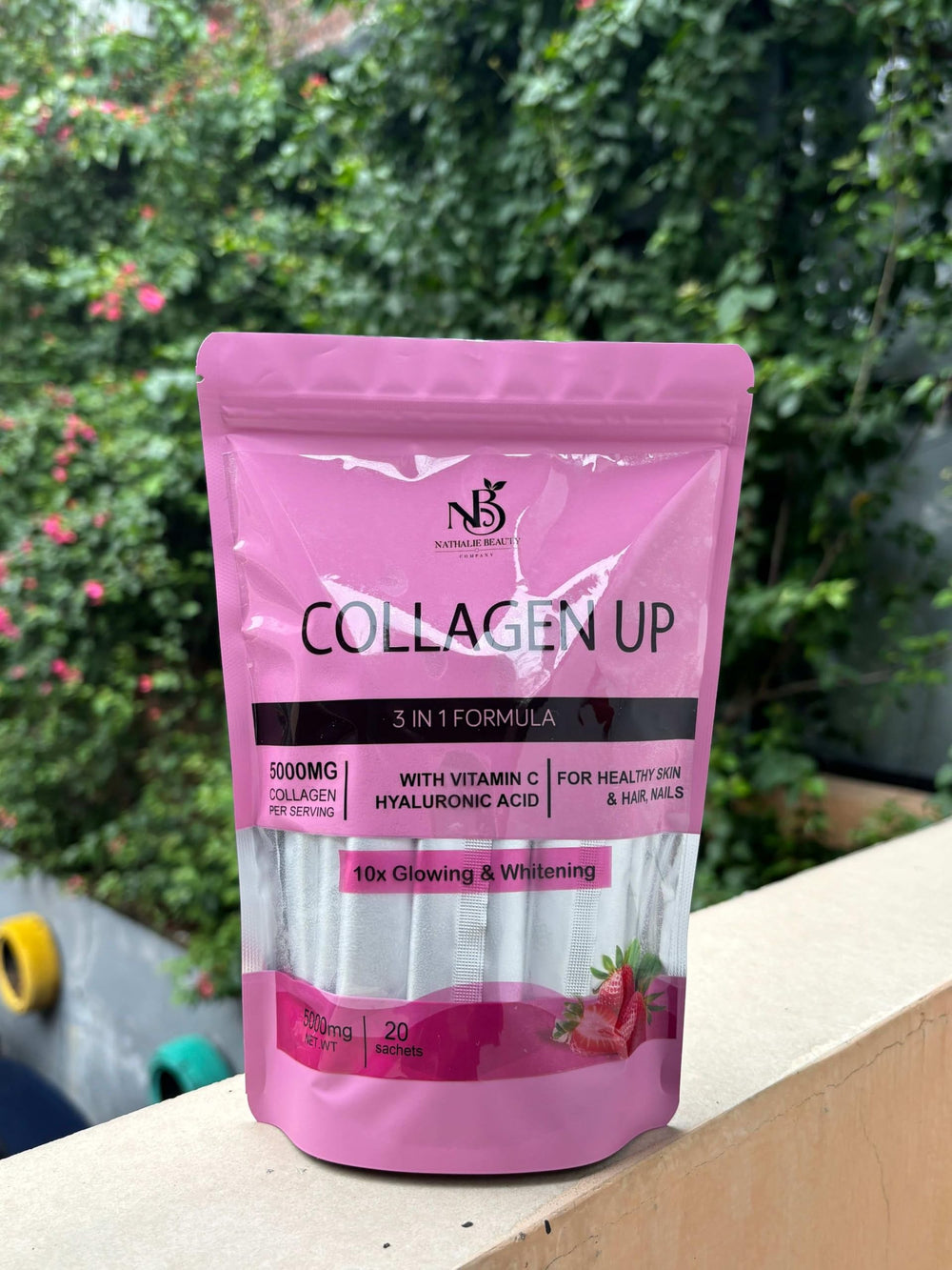 Nathalie Beauty packaging highlights vitamin C and collagen benefits