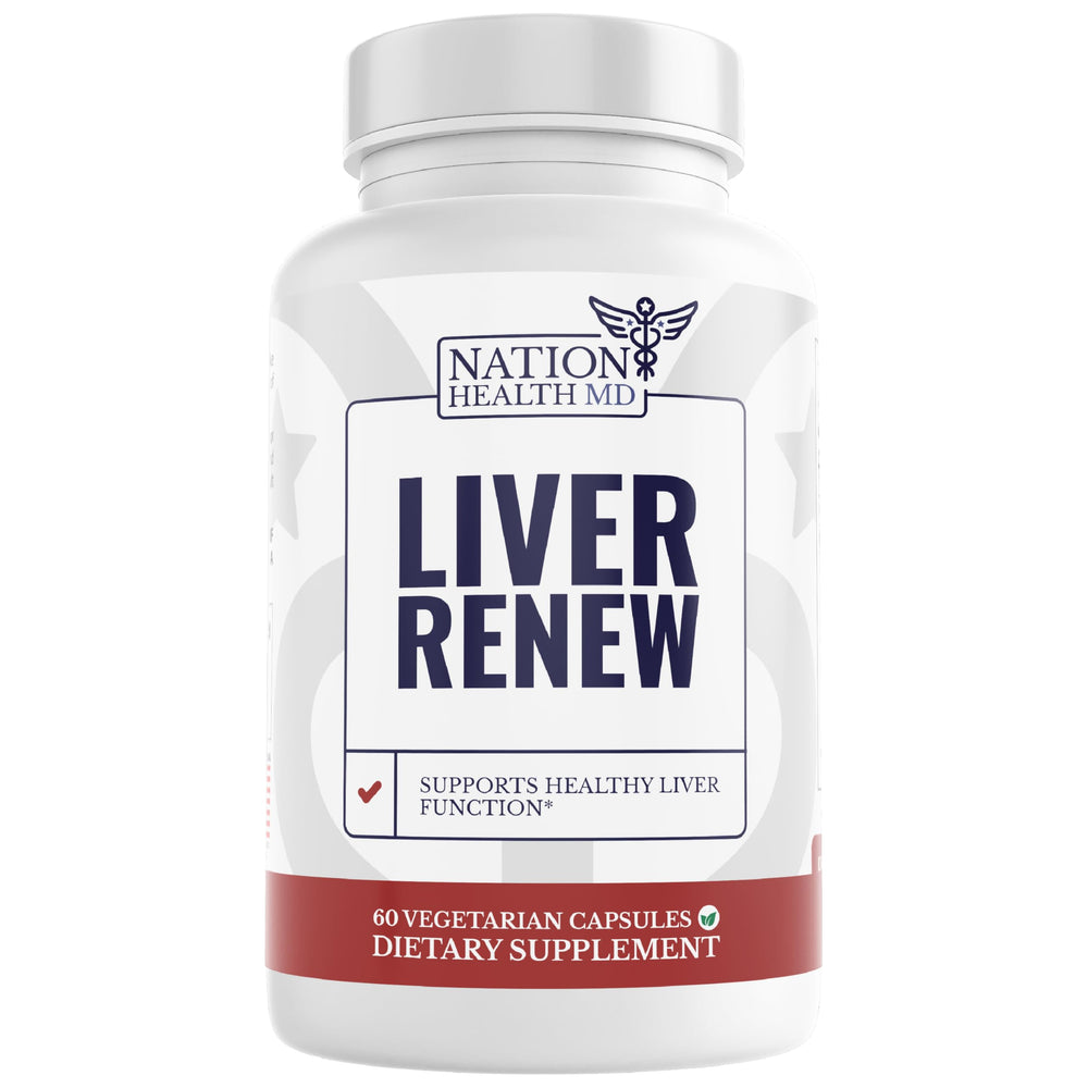 Nation Health MD Liver Renew bottle label highlights liver support for daily wellness