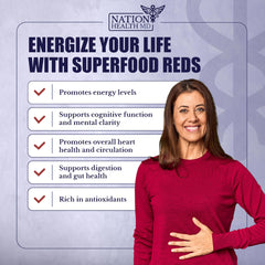 Nation Health MD Reds Powder in a glass of water shows quick mixability.