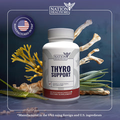Ingredients panel of Nation Health MD Thyro Support showing vitamins A, B12, and C.