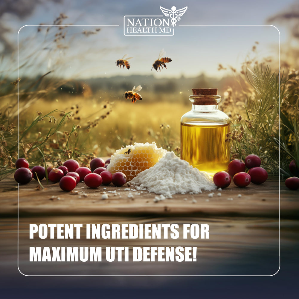 NATION HEALTH MD UroBliss label design highlights ingredients and purpose.