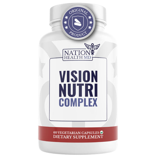 Nation Health MD Vision Nutri Complex bottle on display, supporting daily eye nourishment
