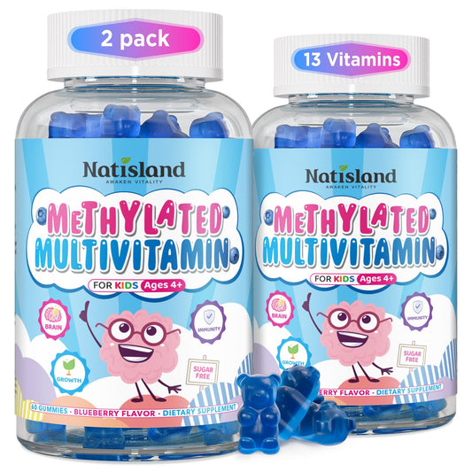 Natisland Kids Methylated Multivitamin bottle for daily growth and immune support.