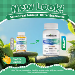 NATISLAND L-Methylfolate Gummies close-up texture highlighting chewable, kid-friendly vitality.