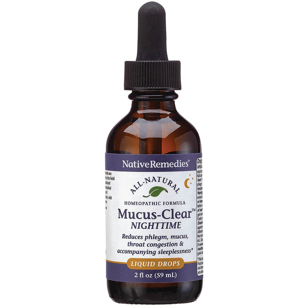Native Remedies Mucus-Clear Daytime drops provide all-day mucus relief without stimulants.