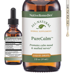 Native Remedies PureCalm bottle with drops supports natural calm during stress.