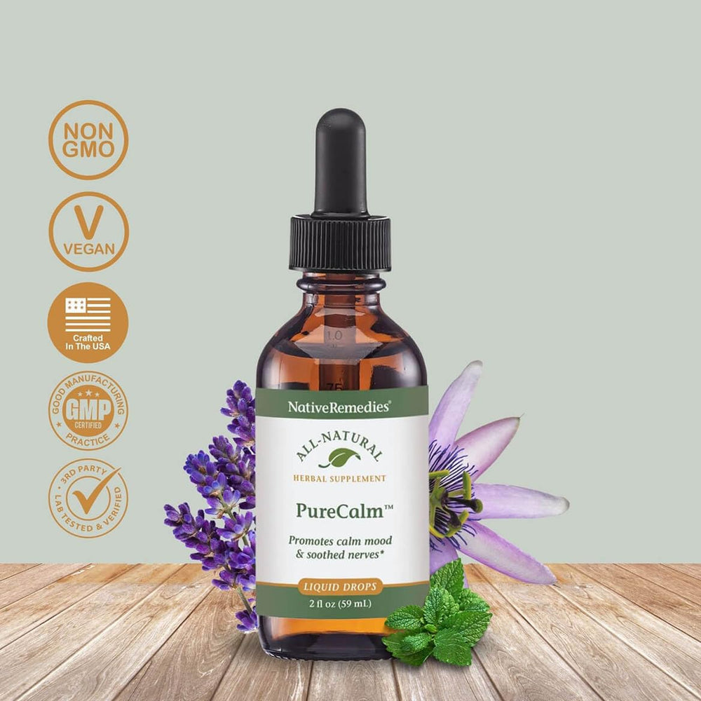 Native Remedies PureCalm dropper tincture ready for quick relaxation support.