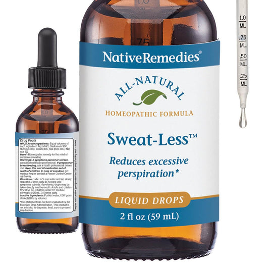 Native Remedies Sweat-Less bottle pour aids temporary surface sweating relief