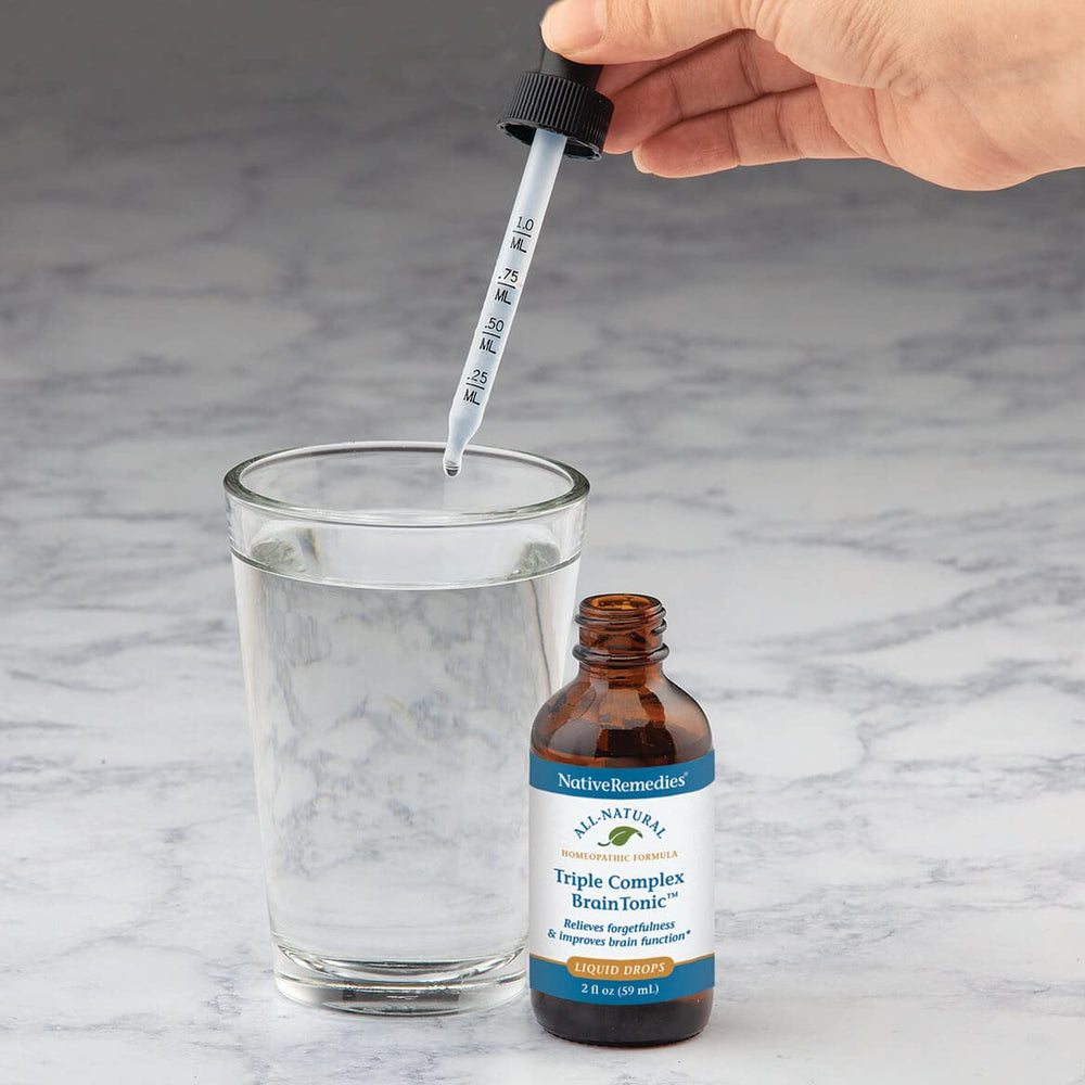 Native Remedies Triple Complex Brain Tonic tincture close-up with dropper