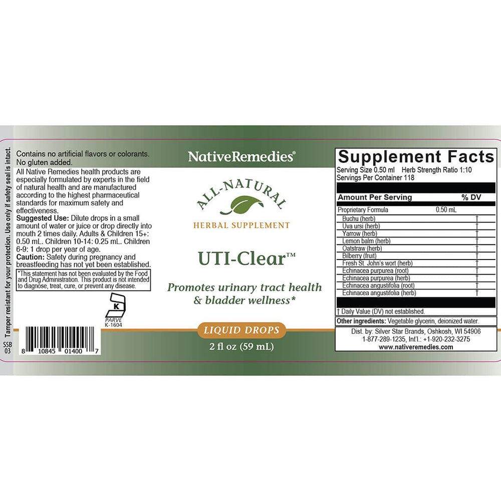 Native Remedies UTI-Clear bottle presented as safe, herbal urinary health support