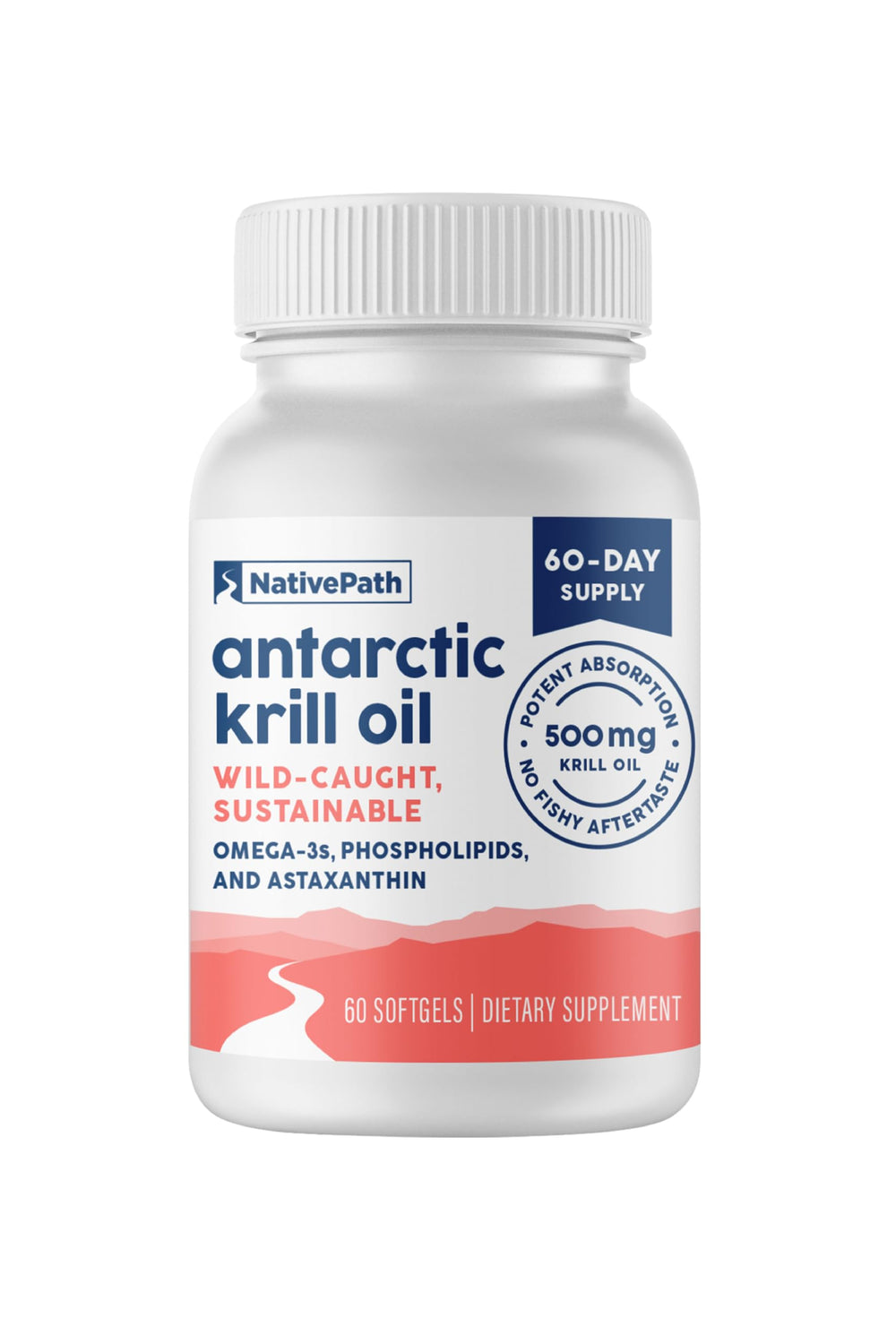 NativePath Antarctic Krill Oil bottle shows pure Antarctic source for daily use.