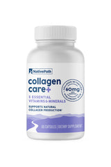 NativePath Collagen Care+ bottle on a counter, supporting skin hydration.