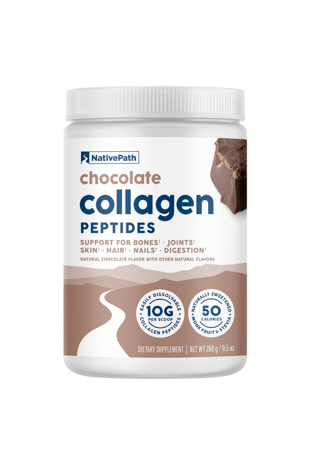 NativePath Collagen Peptides chocolate scoop for a velvety protein boost