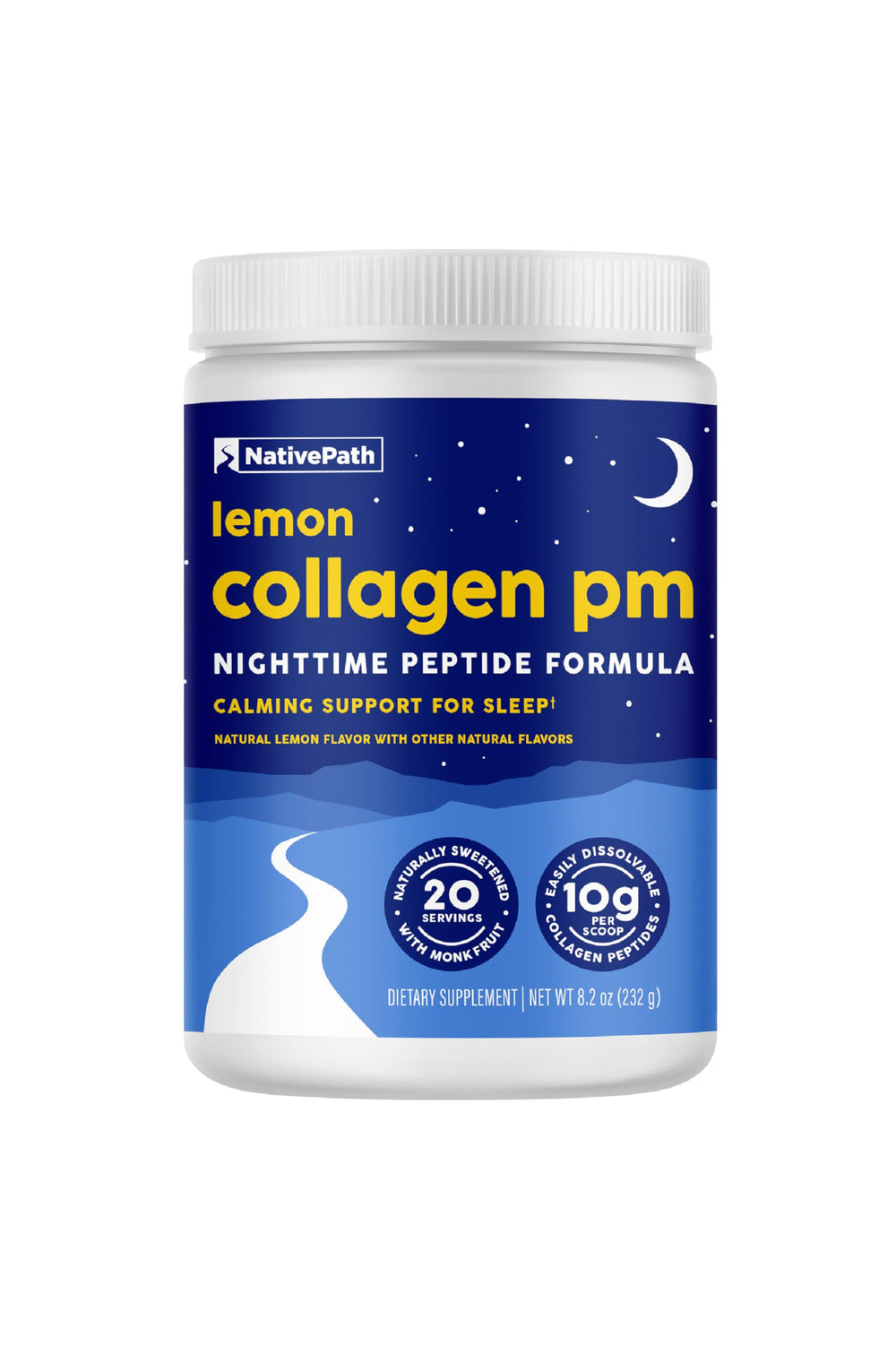 NativePath Collagen PM Lemon bottle for a calming night routine.