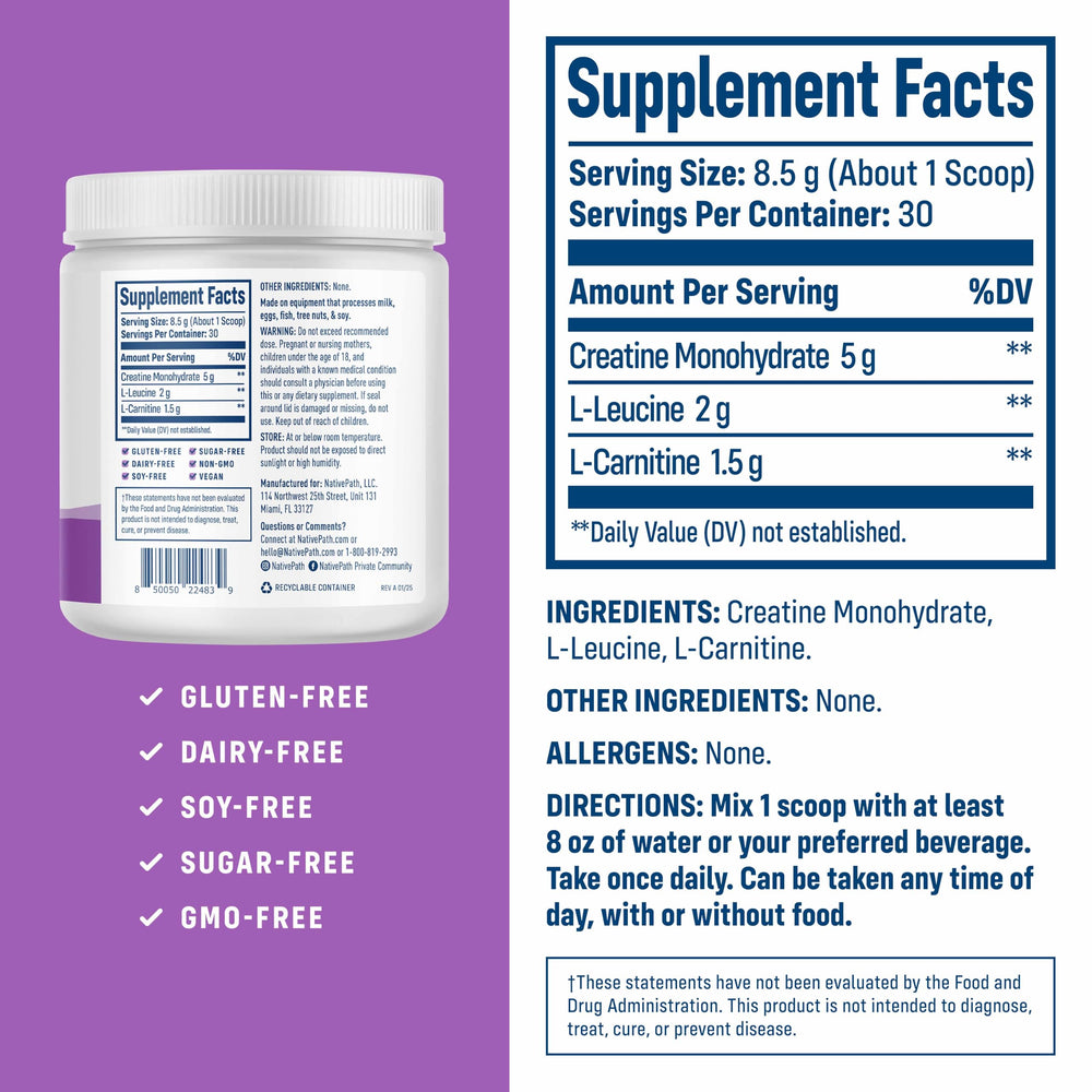 NativePath leucine measure shows 2g leucine for muscle recovery