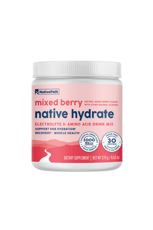NativePath Native Hydrate bottle with mixed berry flavor for on-the-go hydration.
