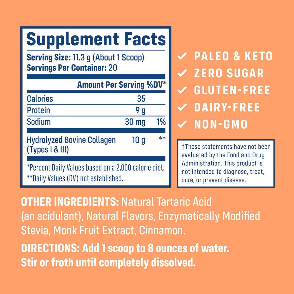 NativePath Peach Collagen scoop illustrating a precise 10 g serving for daily use.