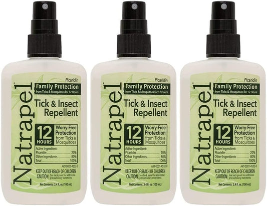 Natrapel 3-pack bottle front showing travel-ready design for outdoor protection.