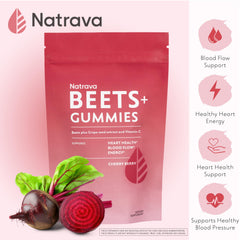 Natrava Beets+ Gummies front label highlights the premium beet root blend.