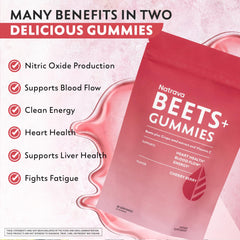 Natrava Beets+ Gummies gummies close-up shows texture and color.
