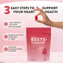 Natrava Beets+ Gummies package back lists nutrition and sugar.