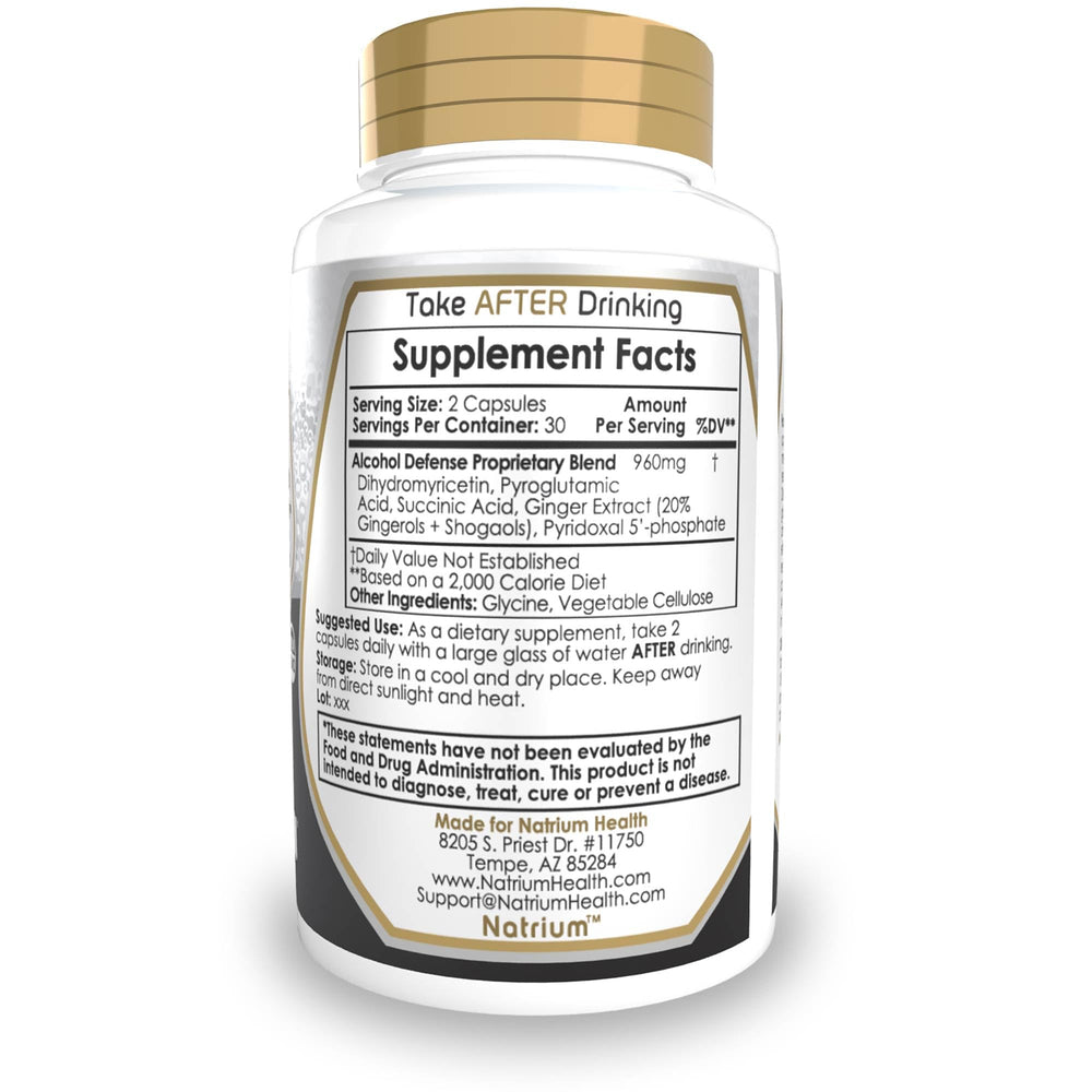 Natrium Health Alcohol Defense capsules pour shows convenient post-drinking option