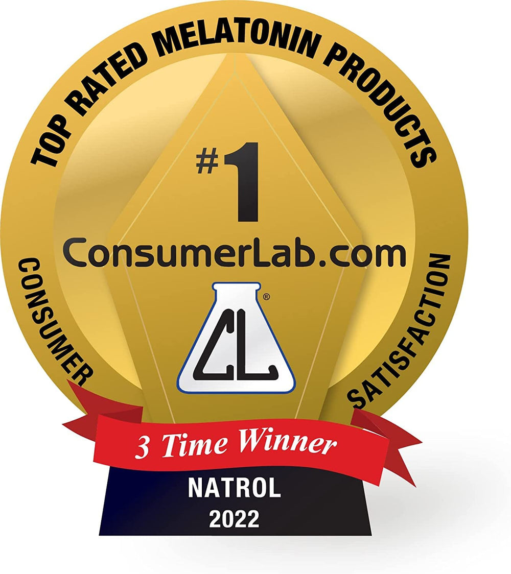 Natrol bottle shown with soft lighting for bedtime use