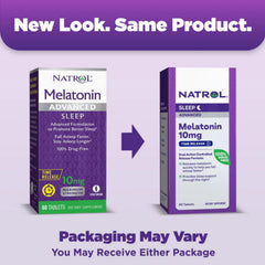 Natrol melatonin tablets beside nightstand for routine night