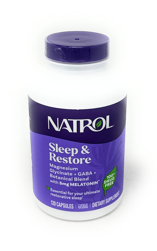 Natrol Sleep & Restore bottle front for restful, restorative nights