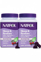 Natrol Sleep & Restore gummies bottle with cherry flavor for a soothing nighttime routine.