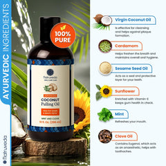 Natruveda coconut oil pulling mouthwash pack of 4 on shelf.