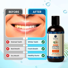Natruveda coconut oil pulling pour showcases easy to use bottle.
