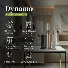 Natscent Dynamo diffuser side view highlighting compact footprint for home or office