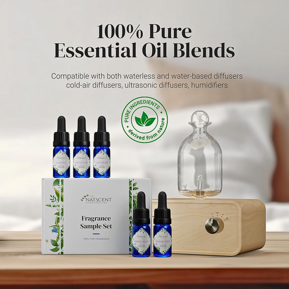 Natscent Sandalwood bottle bringing warm depth to study or lounge spaces.