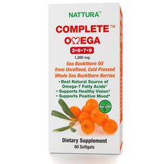 Nattura Complete Omega capsules aligned on a white tray for vegan omega balance.