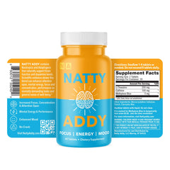 Natty Addy tablets close-up highlight caffeine and L-theanine