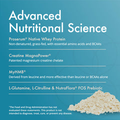Natura Health Products Amino Whey Pro Advantage ingredients panel shows HMB and creatine.