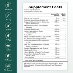 Natura Health Digest Mend ingredients graphic illustrates DGL, Aloe, Chamomile benefits.