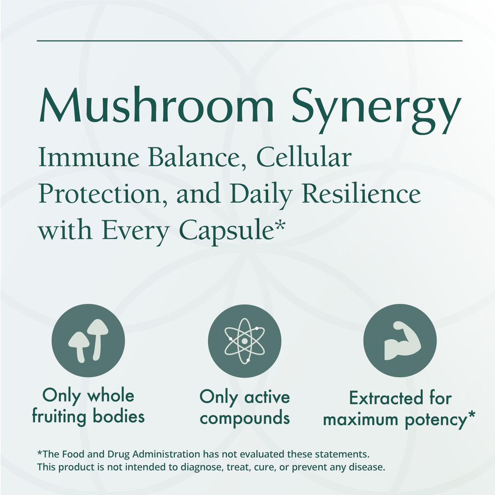 Natura Health Mushroom Synergy liver-support herbs and supplement display.
