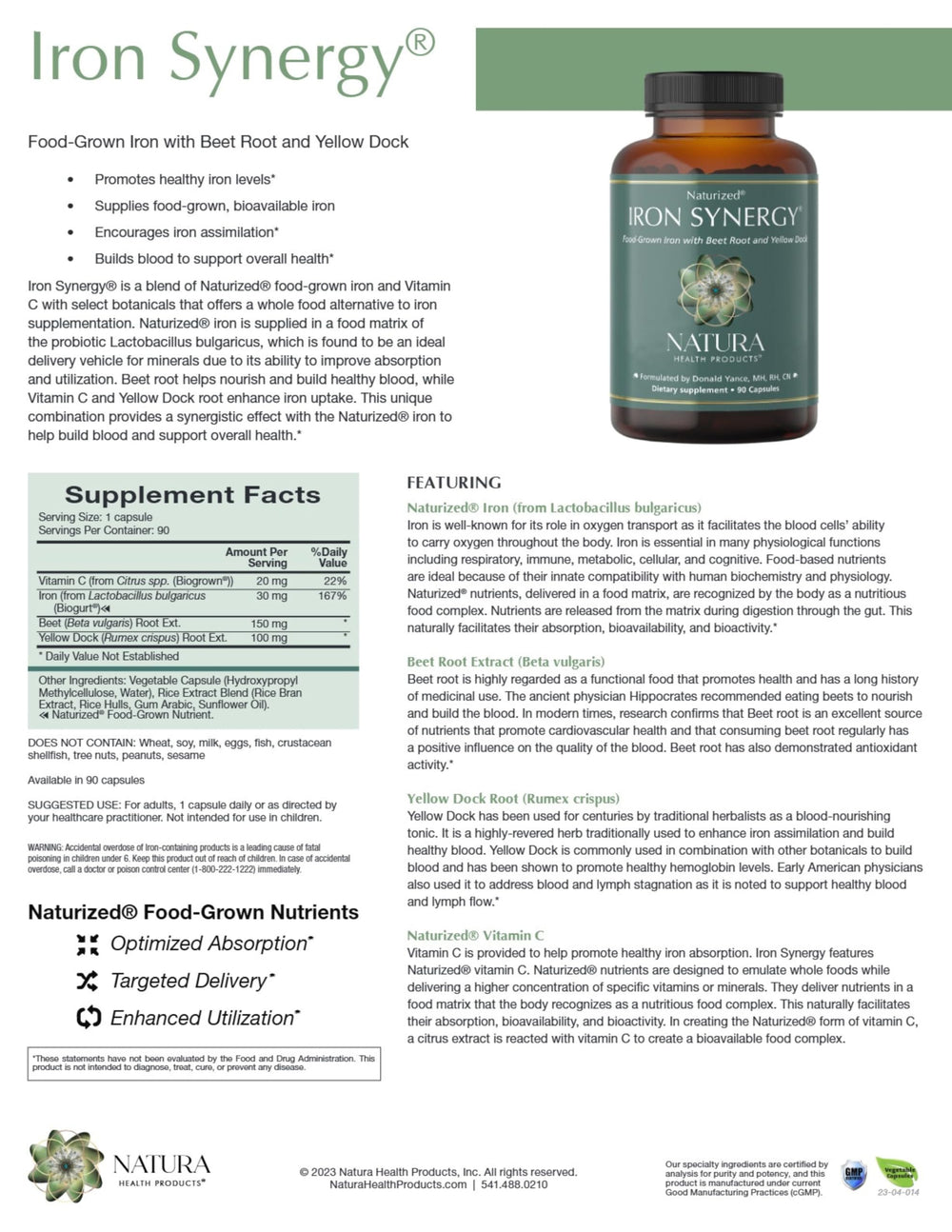 Beet root extract in Iron Synergy highlights potential support for healthy circulation.
