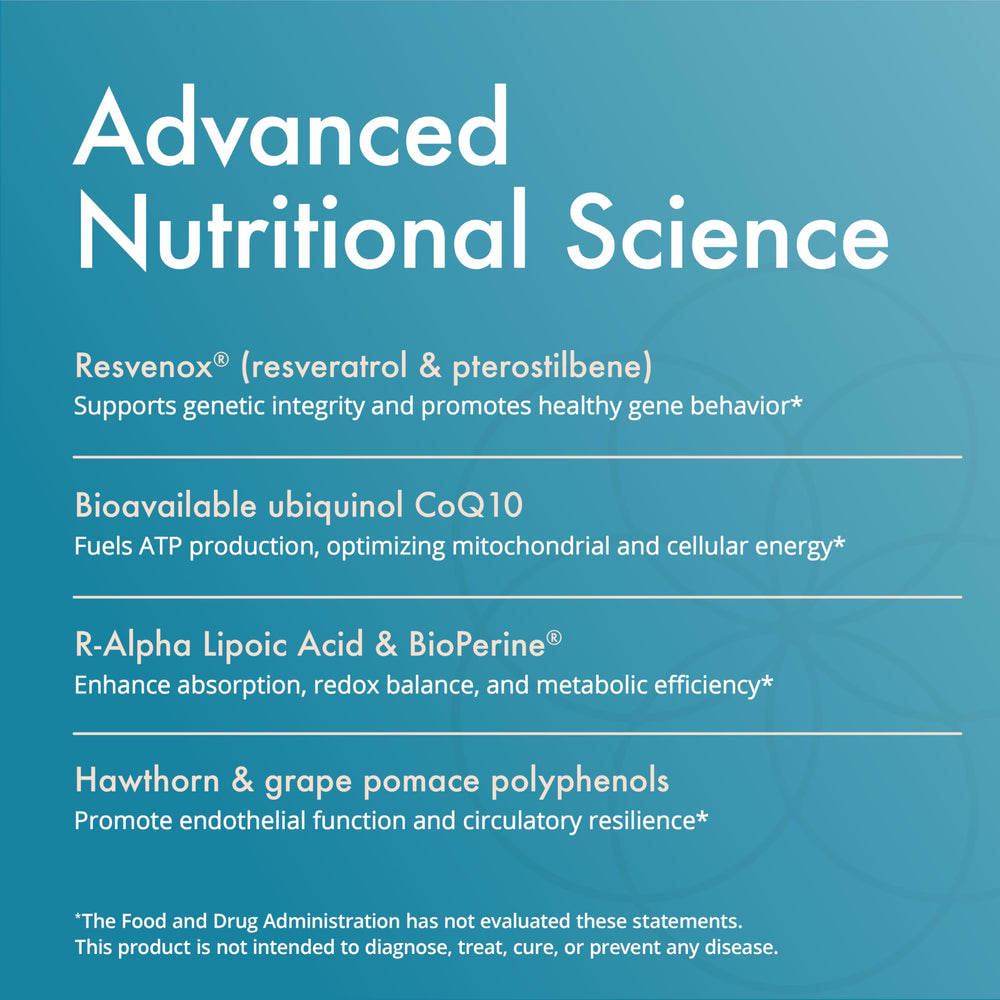 Closeup of Natura Health Products Mito-Gevity label highlighting Resvenox content.
